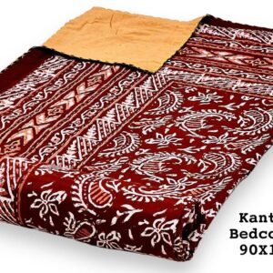 Jaipuri Printed Kantha Work Double Bedcover Size- 90X108 - 2 Layer (Maroon)