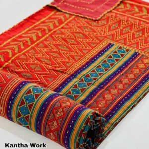 Jaipuri Printed Kantha Work Double Bedcover Size- 90X108 - 2 Layer (Orange)