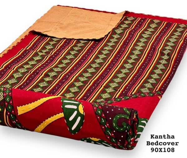 Jaipuri Printed Double Bed Size Kantha Work Bedcover (colorful)