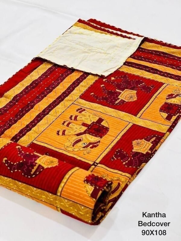 Jaipuri Printed Kantha Work Double Bedcover Size- 90X108  - 2 Layer (Multicolor) By Printsbymitu