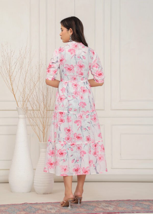Pink Floral Printed Midi Dress - Image 7