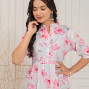 Pink Floral Printed Midi Dress