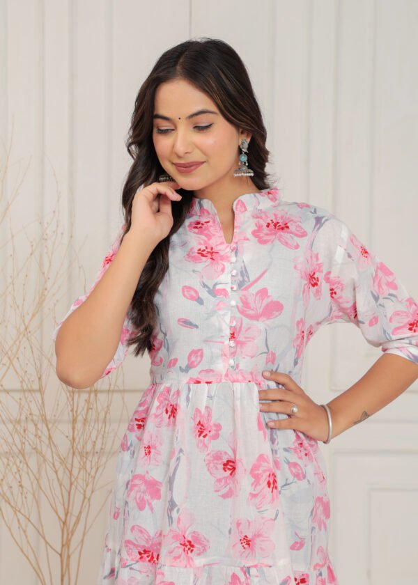 Pink Floral Printed Midi Dress