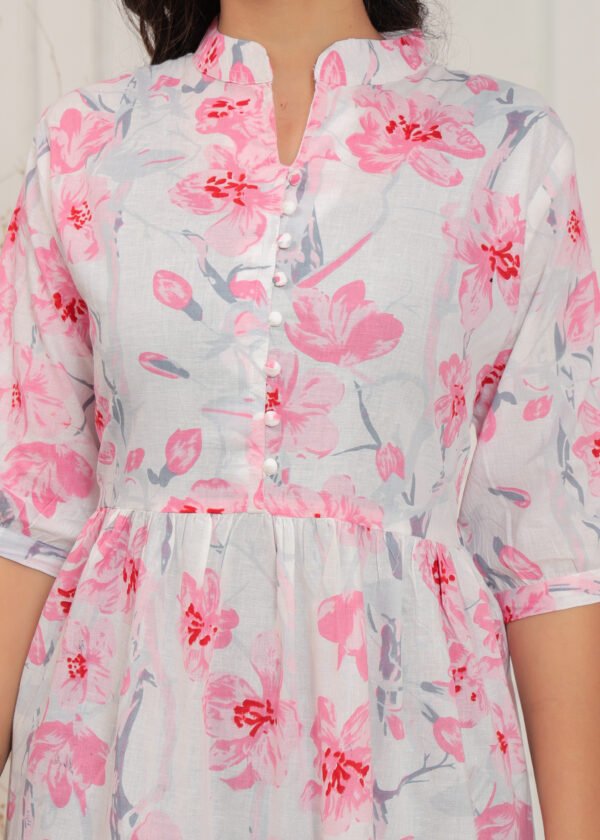 Pink Floral Printed Midi Dress - Image 6