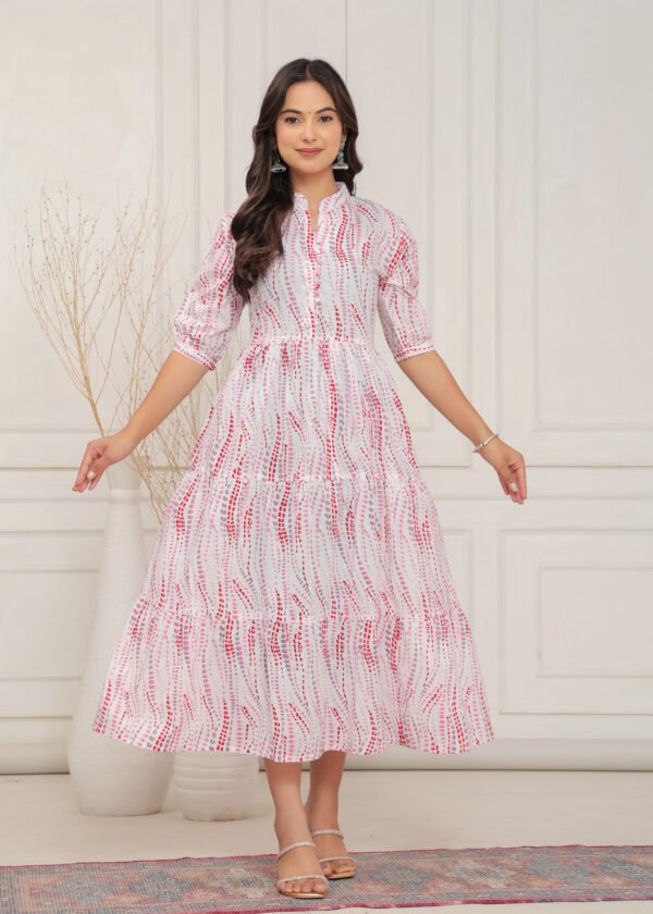 Red Printed Cotton Midi Dress - Image 10
