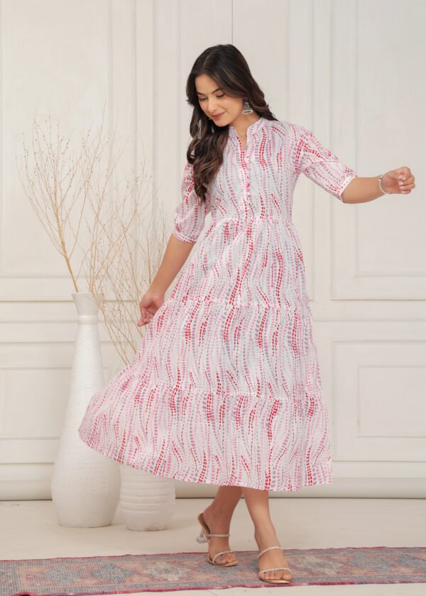 Red Printed Cotton Midi Dress - Image 9