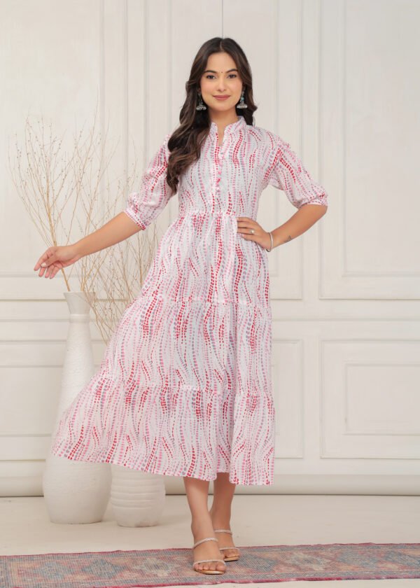 Red Printed Cotton Midi Dress - Image 8