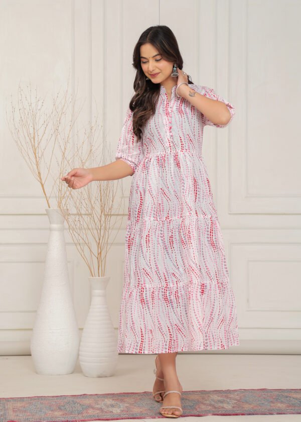 Red Printed Cotton Midi Dress - Image 7