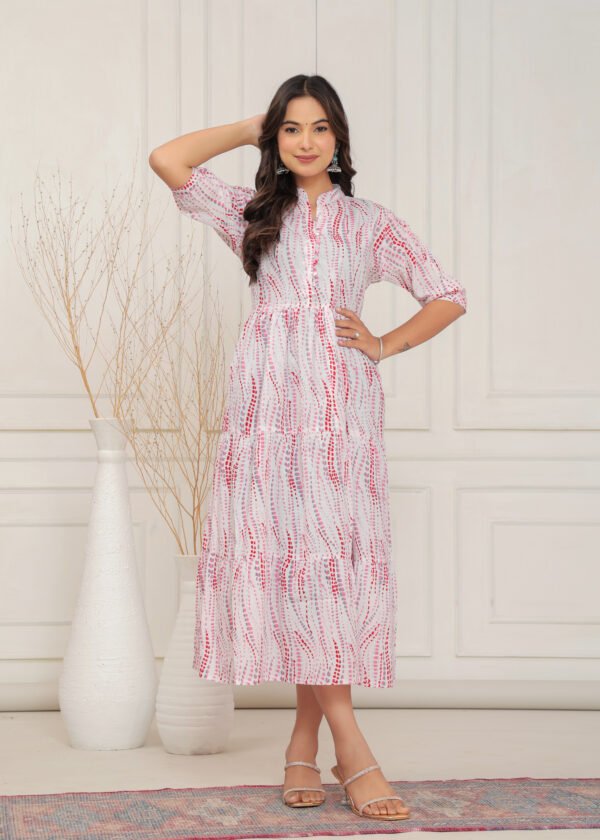 Red Printed Cotton Midi Dress - Image 5