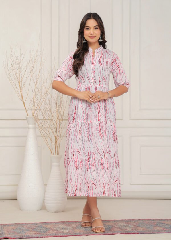 Red Printed Cotton Midi Dress - Image 4