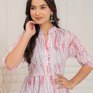 Red Printed Cotton Midi Dress